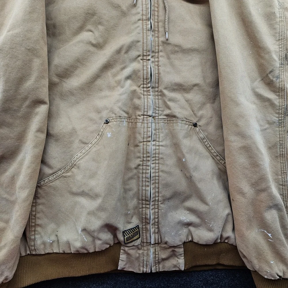Brazos Work Force Mens Brown Quilted Lined Full Zip Hooded Jacket Size‎ X-Large